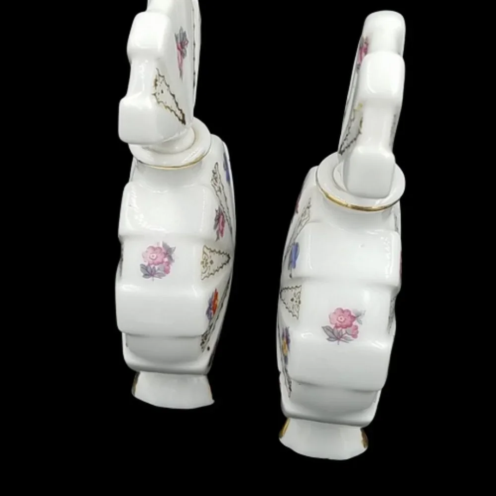 Vintage Pair Milk Glass Hand Painted Scent Bottles Japan